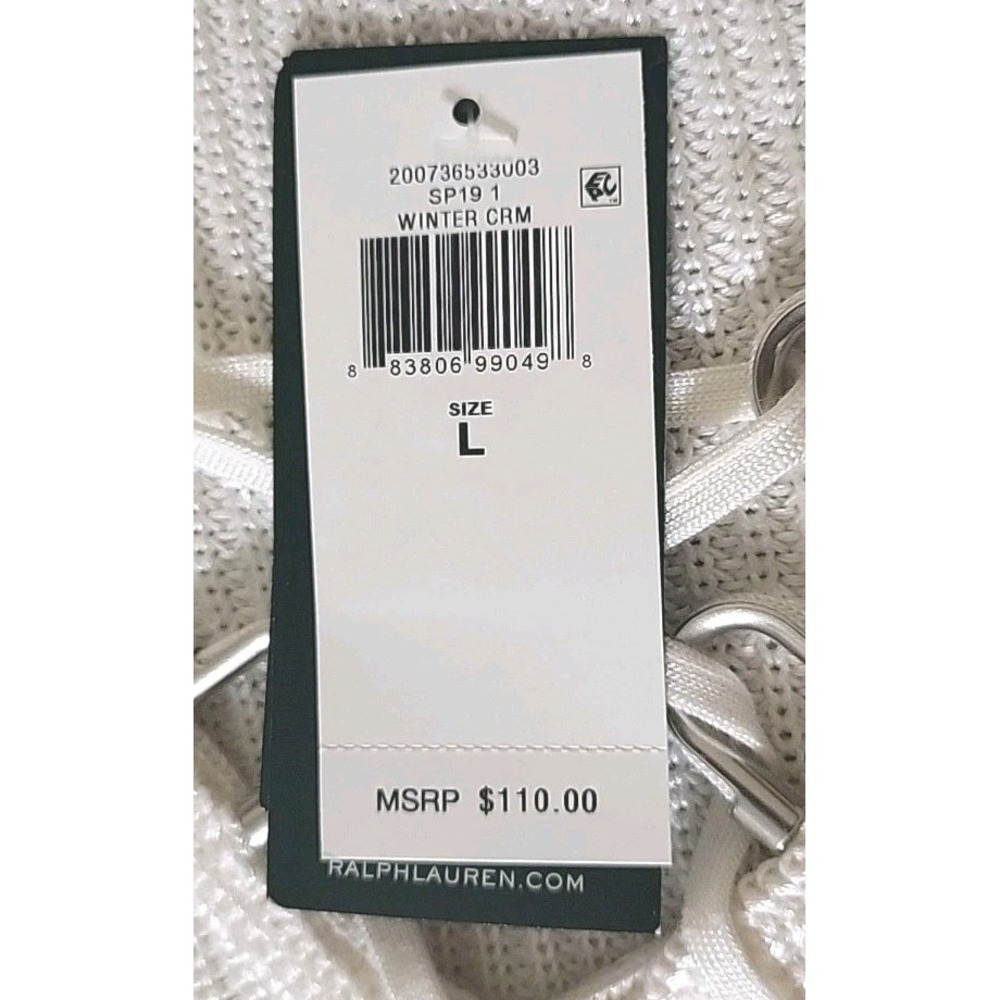 Lauren Ralph Lauren L NWT Ribbed ‎ Knit V-Neck Sweater Silver Hardware Cream - Picture 5 of 12